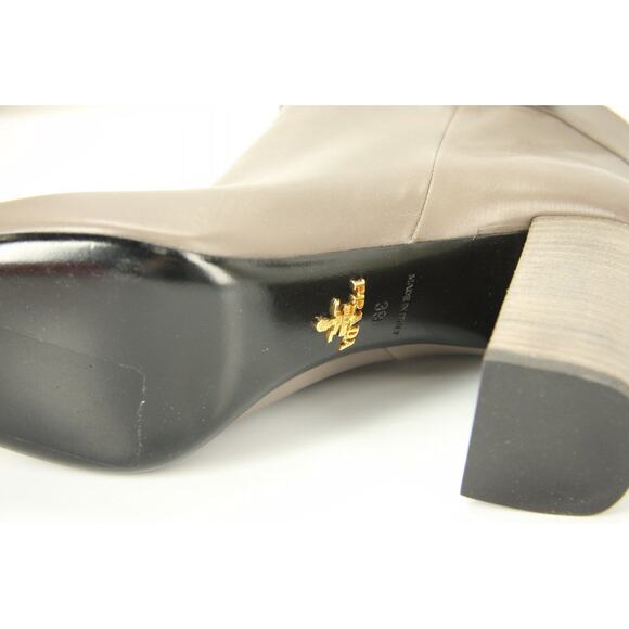 Prada Gray Leather Block Heel Ankle Boots Size 39 NIB $950 Italy Women's SqrToe - Picture 7 of 10